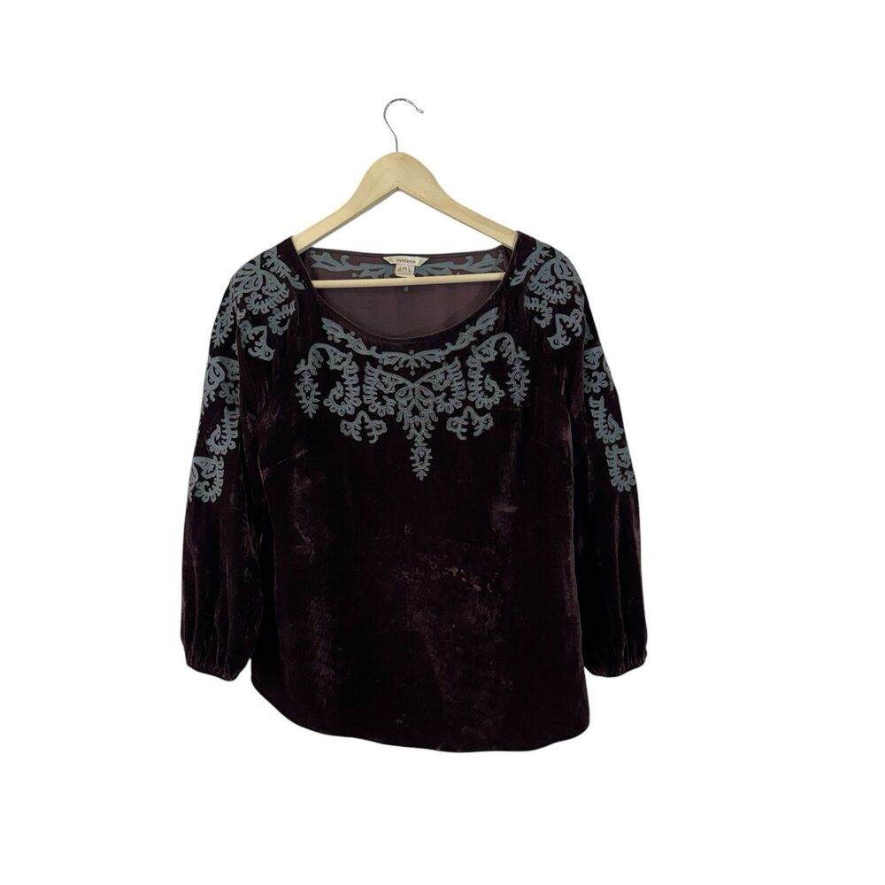 Sundance Petite Small PS Peasant Top Silk Velvet Embroidered Womens